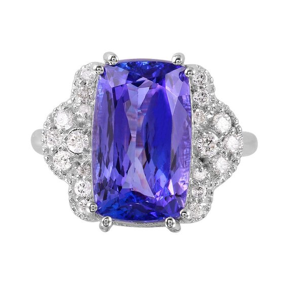 14KT White Gold 7.38ctw Tanzanite and Diamond Cocktail Ring Size 6.5 L1546 - Picture 3 of 6